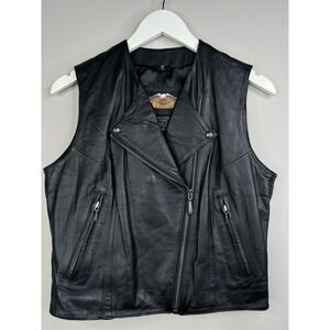 Harley Davidson Leather Biker Vest Womens Medium Motorcycle Style Classic Black